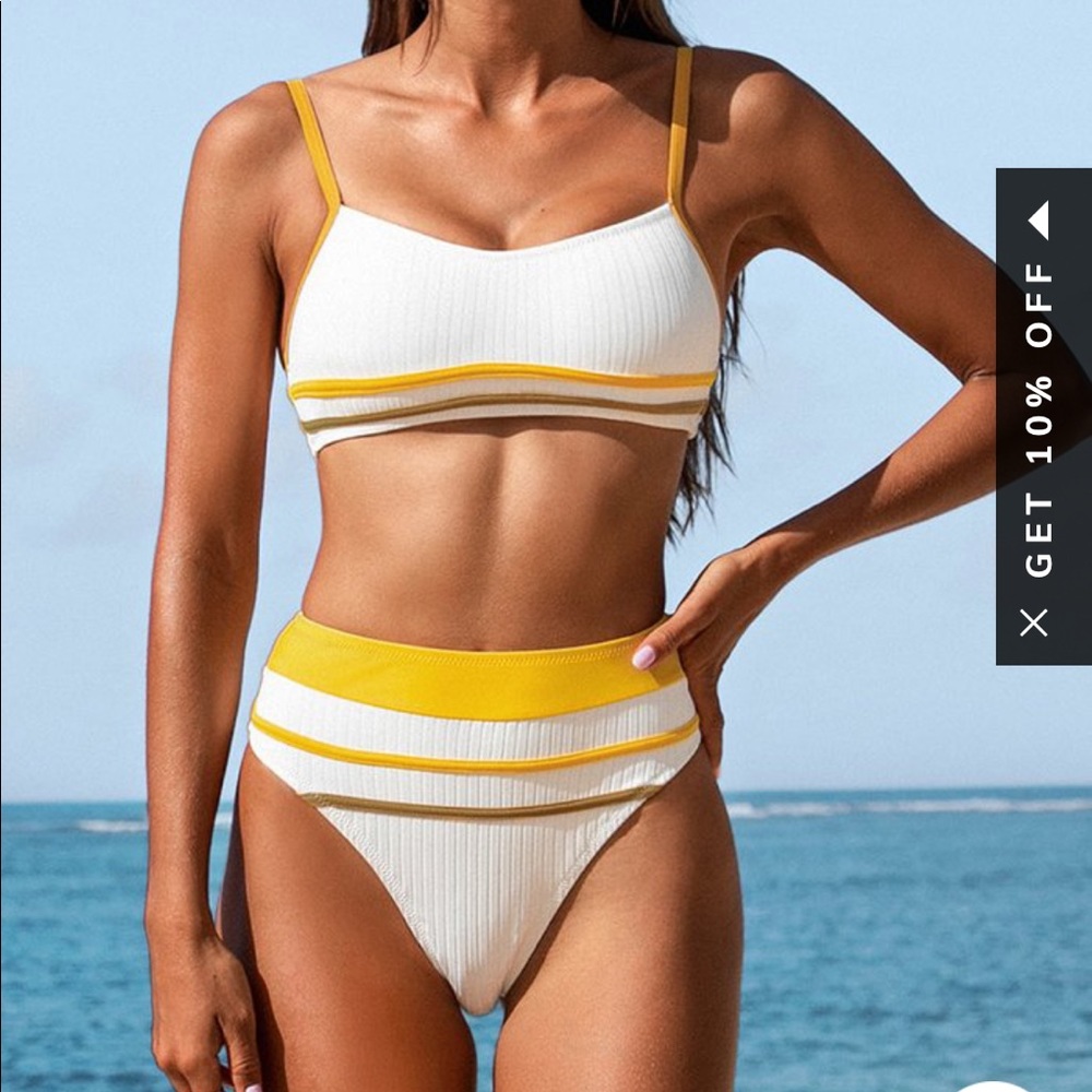 White & Yellow Striped Tank Bikini